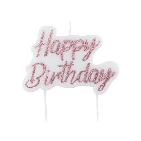 CANDELINA GLITTER ROSEGOLD HAPPY BIRTHDAY 8x6cm