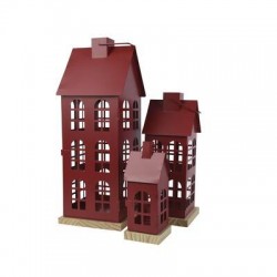LANTERNA CASETTA IN FERRO LACCATO ROSSO 12x12x30cm
