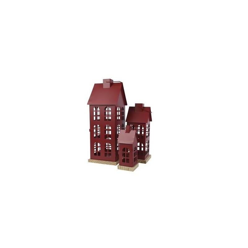 LANTERNA CASETTA IN FERRO LACCATO ROSSO 12x12x30cm