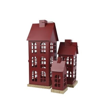 LANTERNA CASETTA IN FERRO LACCATO ROSSO 16x16x45cm