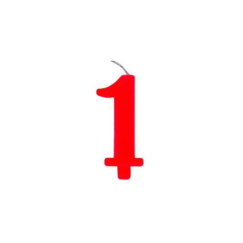 CANDELINA NUMERO 1 SCINTILLANTE  ROSSA 9,5cm