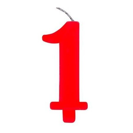 CANDELINA NUMERO 1 SCINTILLANTE  ROSSA 9,5cm