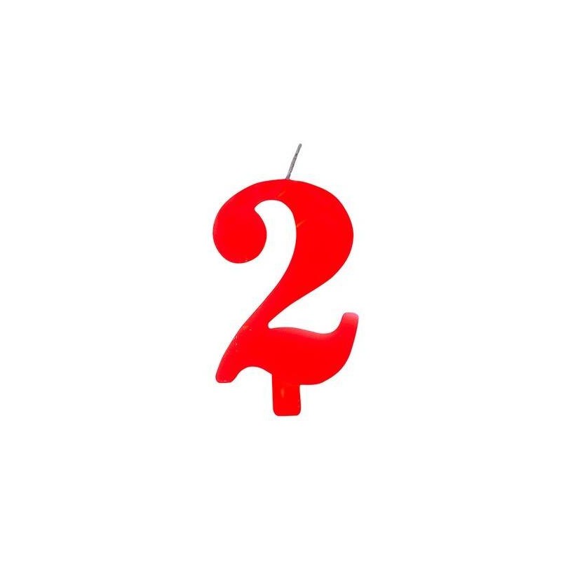 CANDELINA NUMERO 2 SCINTILLANTE  ROSSA 9,5cm