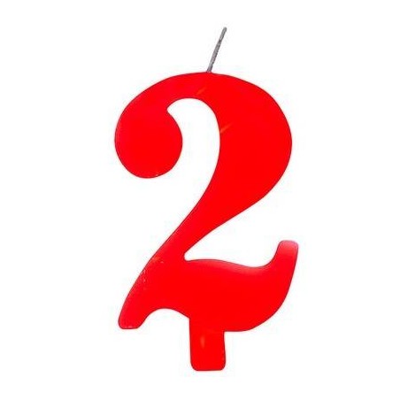 CANDELINA NUMERO 2 SCINTILLANTE  ROSSA 9,5cm