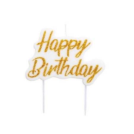 CANDELINA BIO HAPPY BIRTHDAY GLITTER ORO 8x6cm