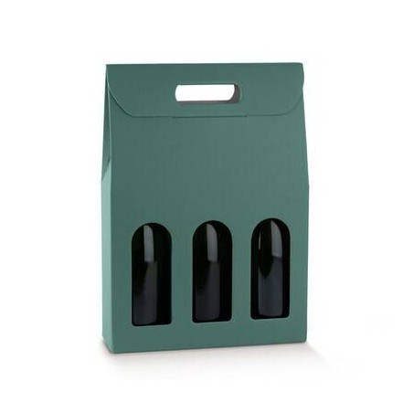 SCATOLA 3 BOTTIGLIE C/FINESTRA 27x9x38,5cm FIBRA VERDE