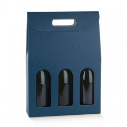 SCATOLA 3 BOTTIGLIE C/MANIGLIA E FIN. 27x9x38,5cm FIBRA BLU