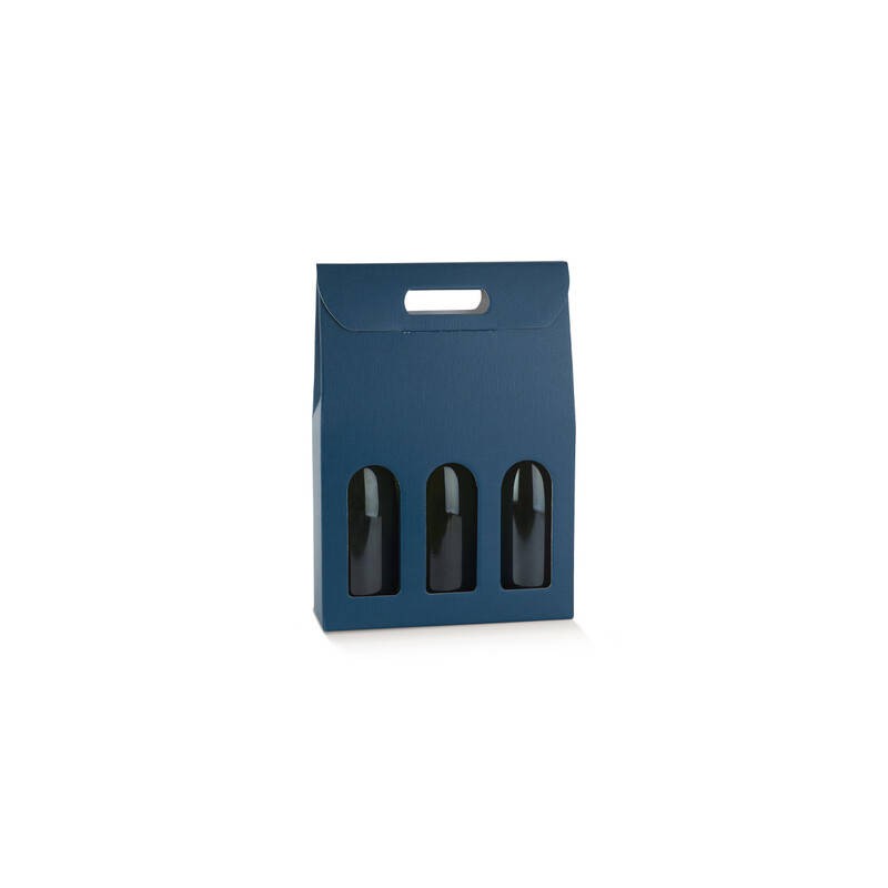 SCATOLA 3 BOTTIGLIE C/MANIGLIA E FIN. 27x9x38,5cm FIBRA BLU