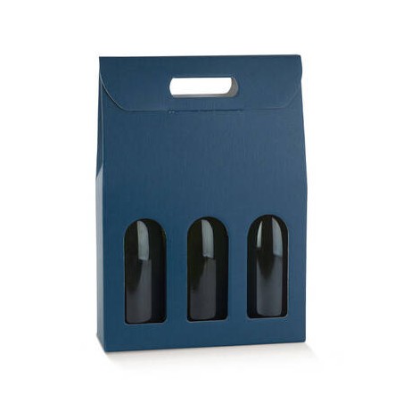 SCATOLA 3 BOTTIGLIE C/MANIGLIA E FIN. 27x9x38,5cm FIBRA BLU