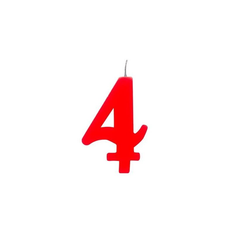 CANDELINA NUMERO 4 SCINTILLANTE  ROSSA 9,5cm