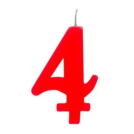 CANDELINA NUMERO 4 SCINTILLANTE  ROSSA 9,5cm