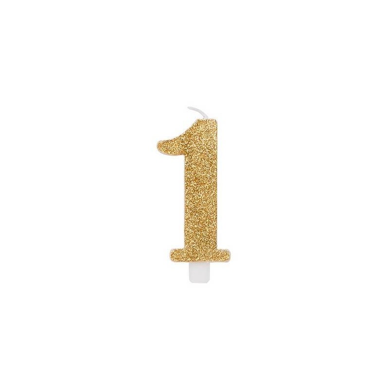 CANDELINA NUMERO 1 GLITTER ORO 9,5cm