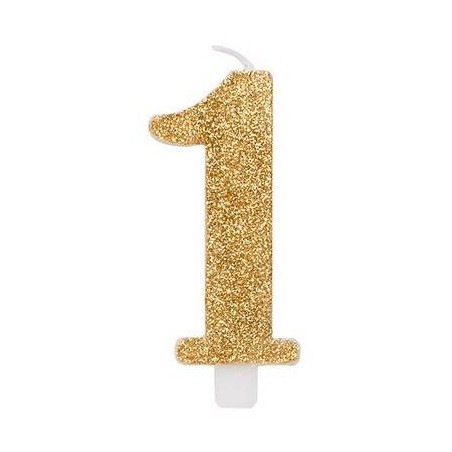 CANDELINA NUMERO 1 GLITTER ORO 9,5cm