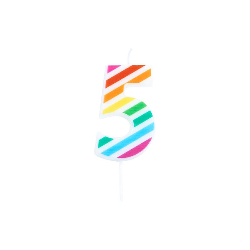 CANDELINA NUMERO 5  MULTICOLOR STRIPES 10,5cm