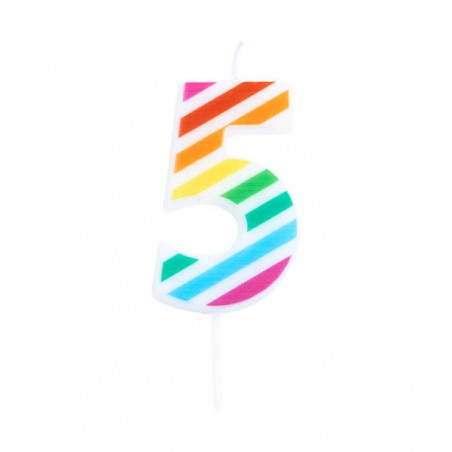 CANDELINA NUMERO 5  MULTICOLOR STRIPES 10,5cm