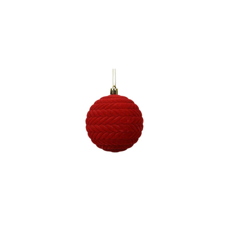 PALLINA IN VELLUTO ROSSO DIS. GEOMETRICO ø8cm