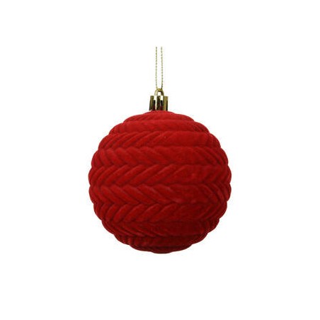PALLINA IN VELLUTO ROSSO DIS. GEOMETRICO ø8cm