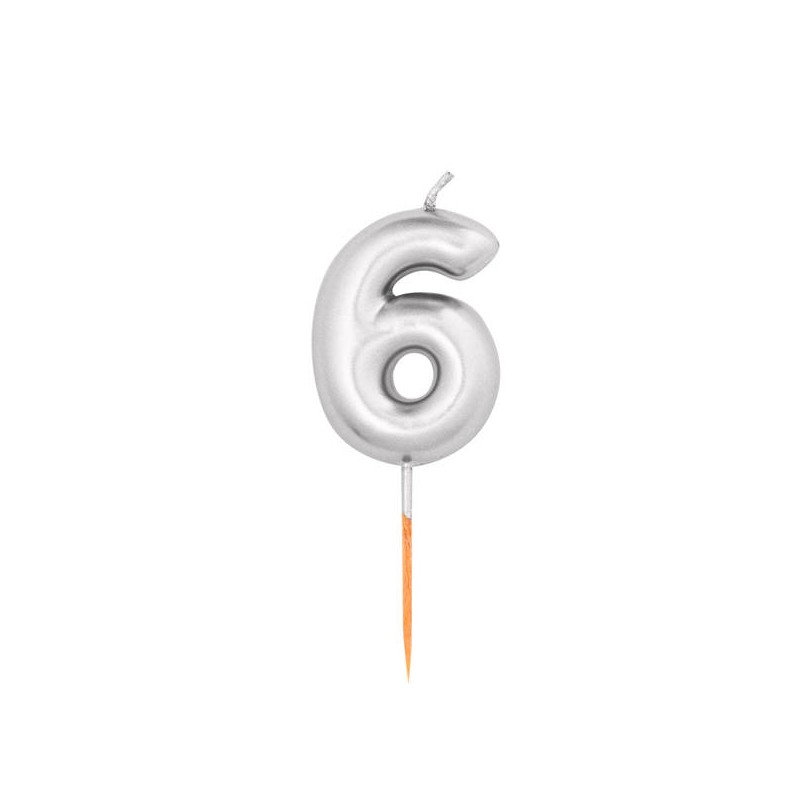 CANDELINA NUMERO 6 METAL ARGENTO 8cm