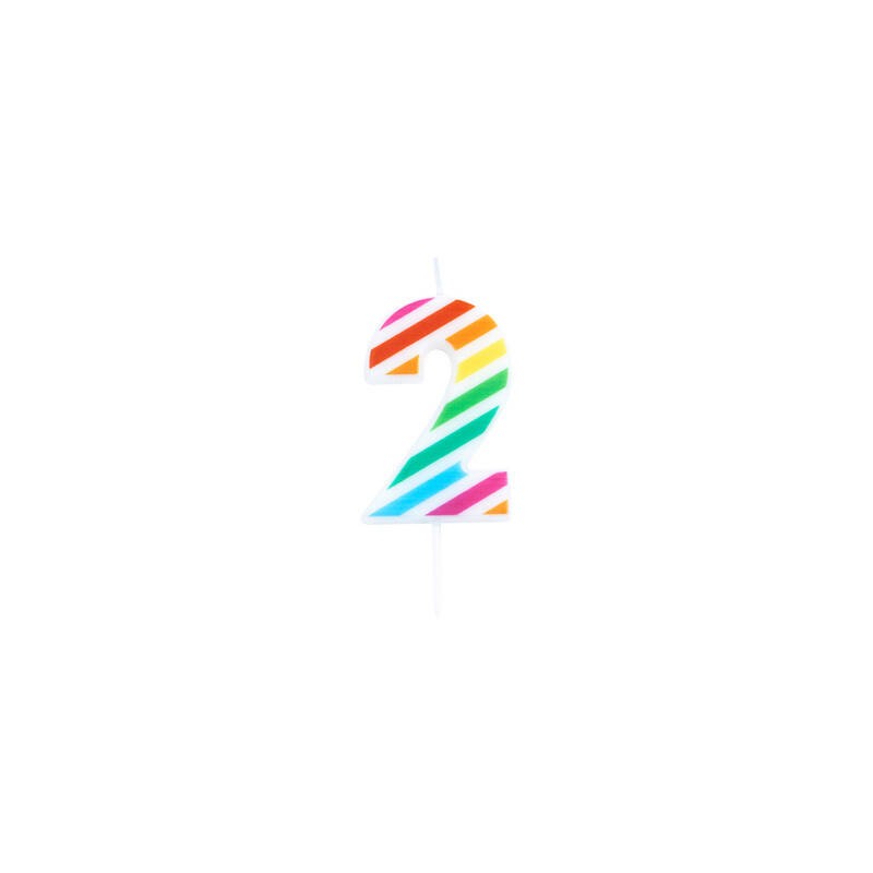 CANDELINA NUMERO 2  MULTICOLOR STRIPES 10,5cm