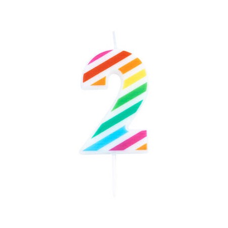 CANDELINA NUMERO 2  MULTICOLOR STRIPES 10,5cm