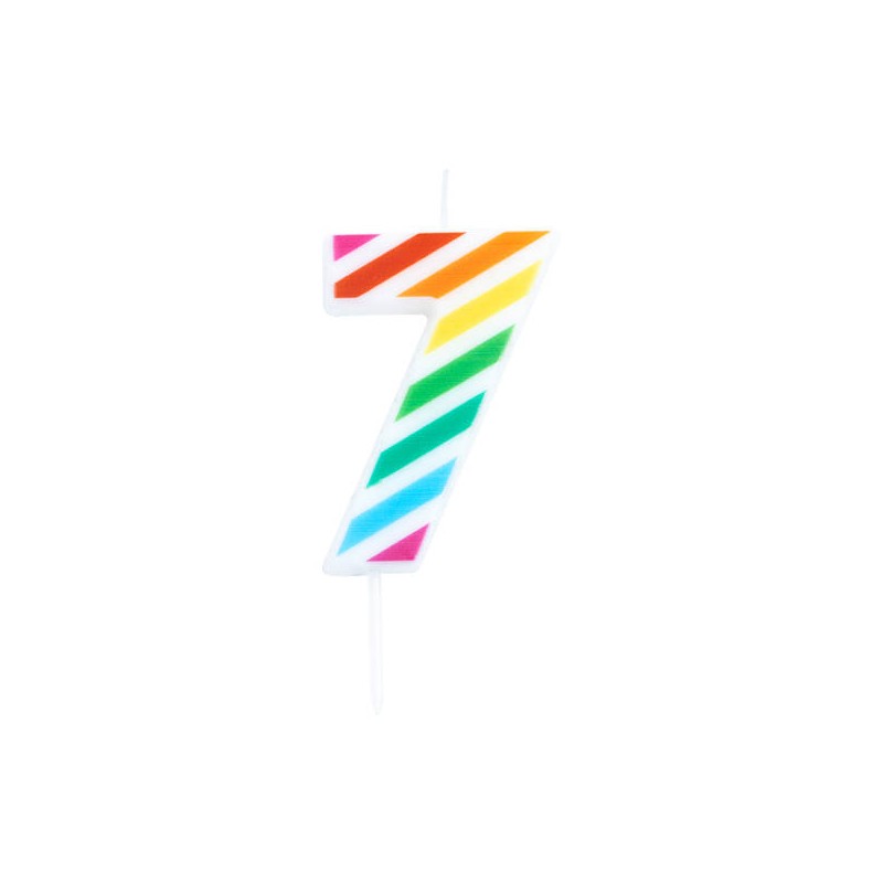 CANDELINA NUMERO 7  MULTICOLOR STRIPES 10,5cm