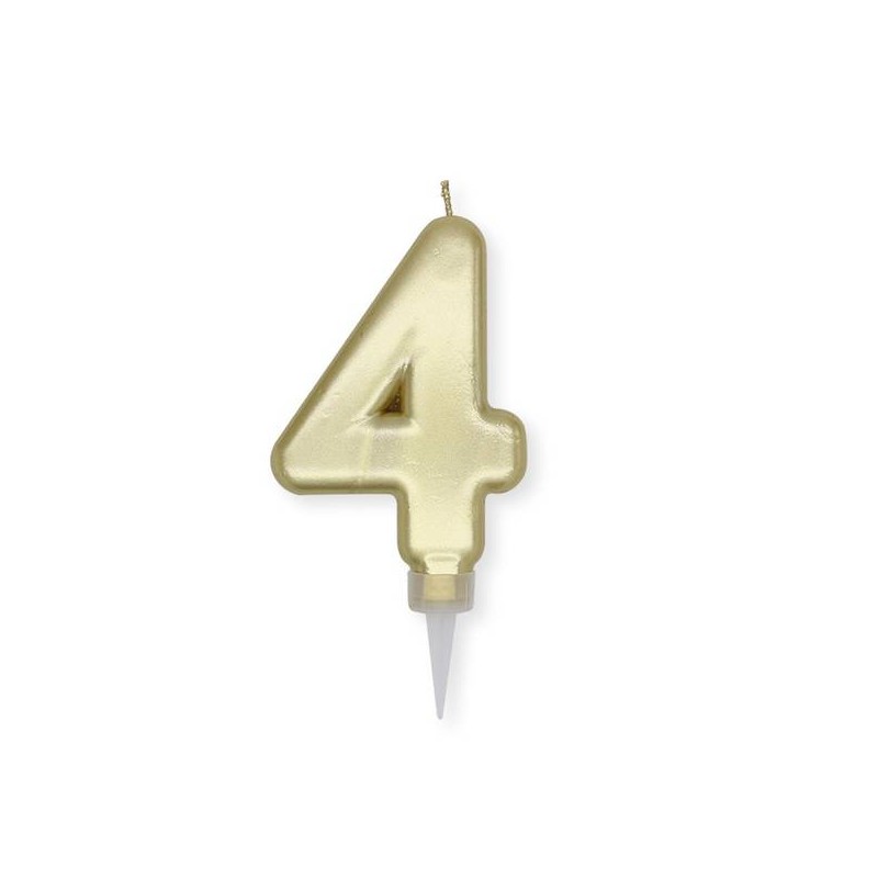 CANDELINA NUMERO 4 PLUMP ORO METAL 10cm
