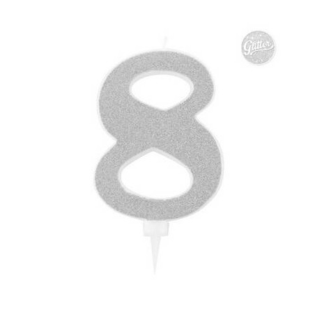CANDELINA GLITTER N.8 ARGENTO 15,5cm
