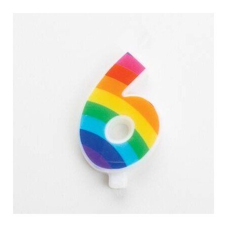 CANDELINA NUMERO 6 SCINTILLANTI RAINBOW 9,5cm