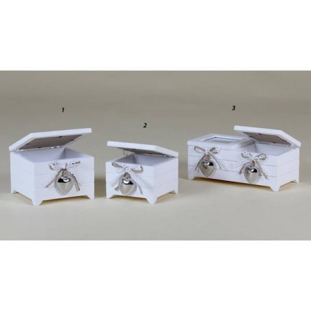 COFANETTO LEGNO P.TA GIOIE RETTANG. BIANCO C/CUORE 2 SCOMPARTI 20x10x8cm