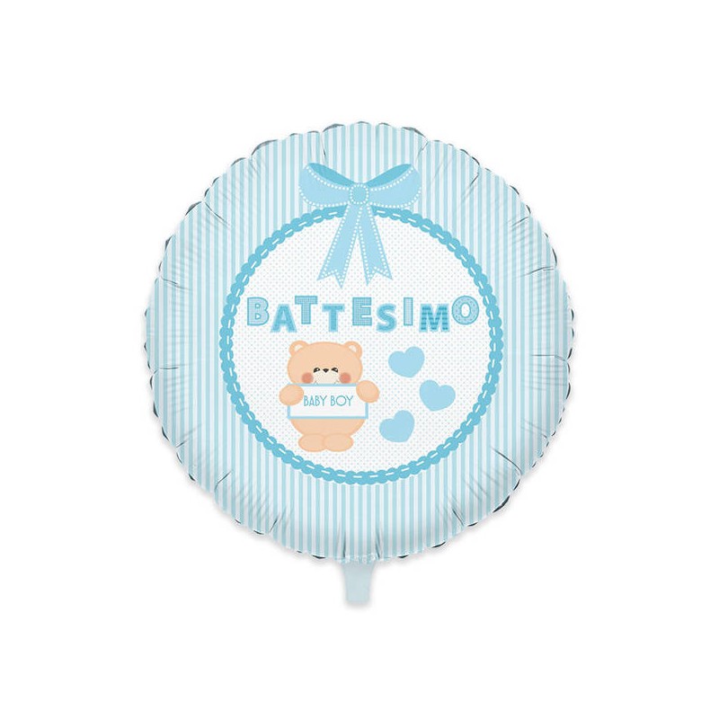 PALLONE MYLAR 45cm BATTESIMO TEDDY CELESTE