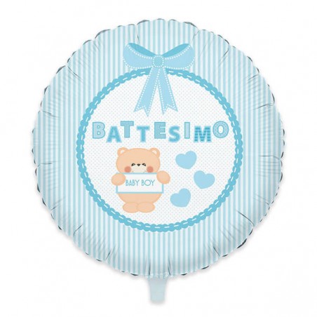 PALLONE MYLAR 45cm BATTESIMO TEDDY CELESTE