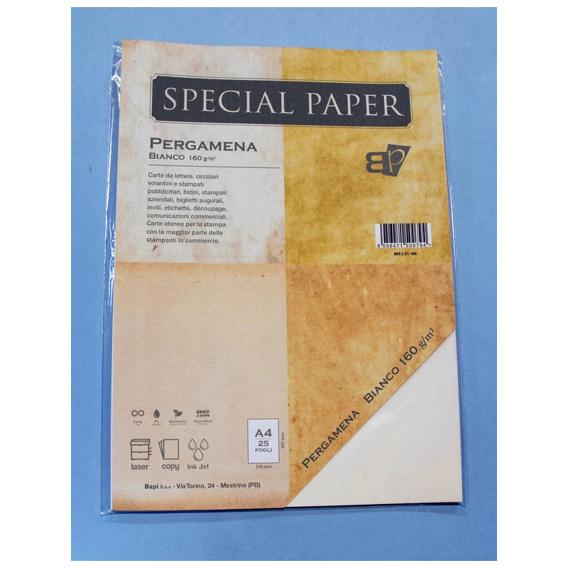 CARTA A4 21x29,7 PERGAMENA BIANCO gr.160 25fg