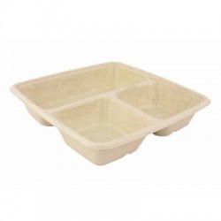 VASCHETTA POLPA QUADRATA 3 SCOMPARTI 500/200/200ml 23x23x4 BIO COMPOSTABILE 75pz