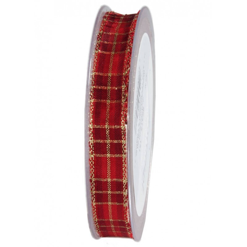 NASTRO TESSUTO LAME' SCOZZESE mm15x20mt ROSSO SCURO-ORO
