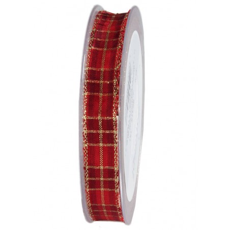 NASTRO TESSUTO LAME' SCOZZESE mm15x20mt ROSSO SCURO-ORO