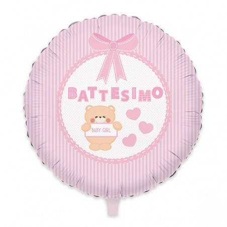 PALLONE MYLAR 45cm BATTESIMO TEDDY ROSA
