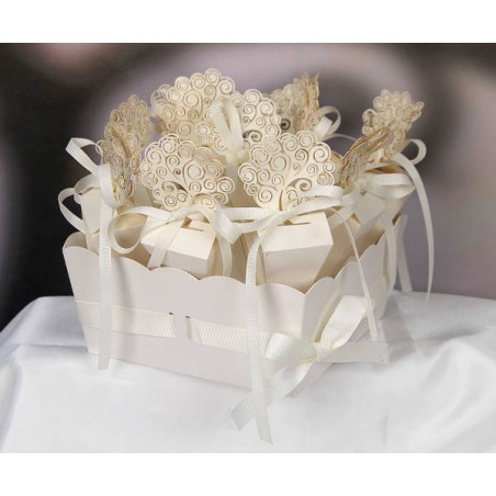 VASSOIO BIANCO C/NASTRINO + CONI ALBERO VITA 12pz