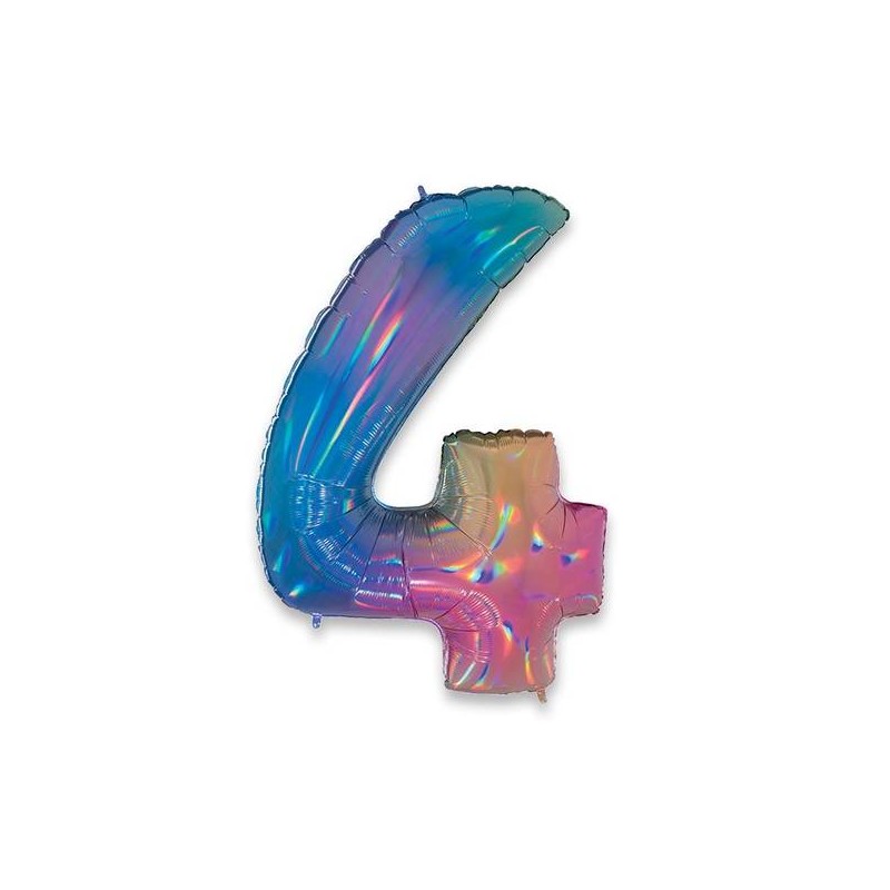 PALLONE NUMERO 4 MYLAR 102cm 40 RAINBOW