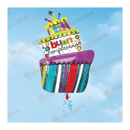 PALLONE MYLAR S/SHAPE TORTA BUON COMPLEANNO 61x94cm