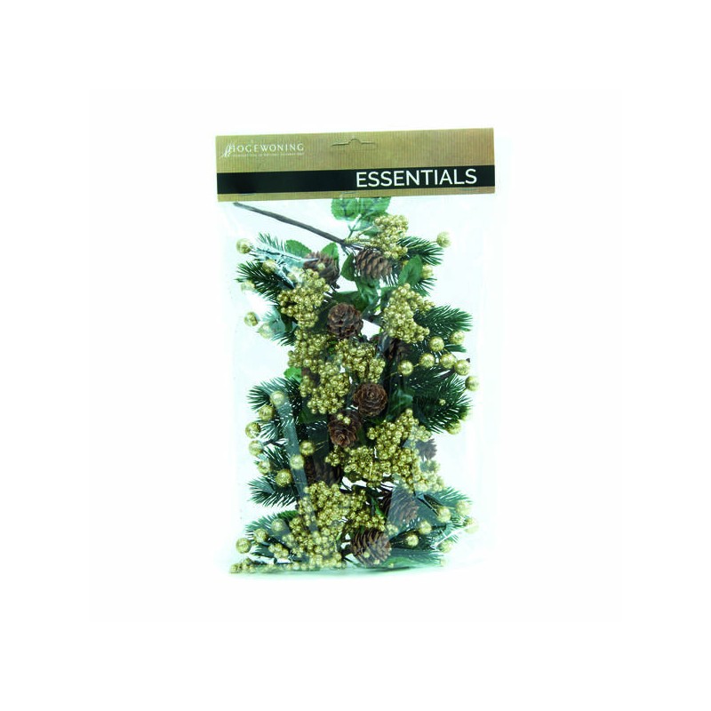 PICKS PIGNE E BACCHE 17cm GLITTER ORO IN BUSTA 12pz