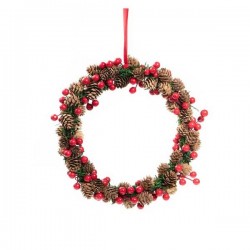 GHIRLANDA PIGNE E BACCHE ROSSE ø30cm