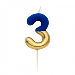CANDELINA NUMERO 3 BLU/ORO 10,5cm