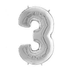 PALLONE NUMERO 3 MYLAR 66cm 26 ARGENTO