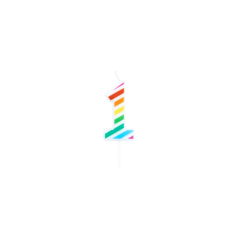 CANDELINA NUMERO 1 MULTICOLOR STRIPES 10,5cm