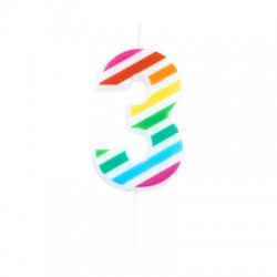 CANDELINA NUMERO 3  MULTICOLOR STRIPES 10,5cm