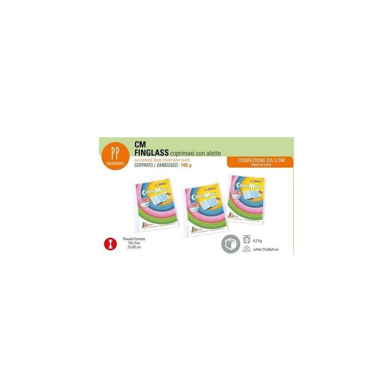 COPERTINA COPRI MAXI FINGLASS 21x30cm TRASPARENTI 3pz