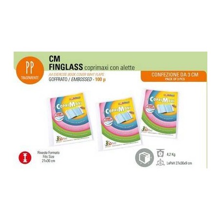 COPERTINA COPRI MAXI FINGLASS 21x30cm TRASPARENTI 3pz