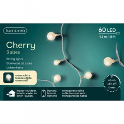LED CHERRY 3 MIS. 60LUCI 4,5mt FILO TRASP. BIANCO CALDO INT/EST