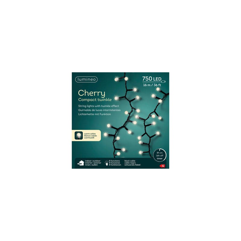 LED CHERRY 750LUCI BIANCO CALDO 16mt FILO NERO INT/EST