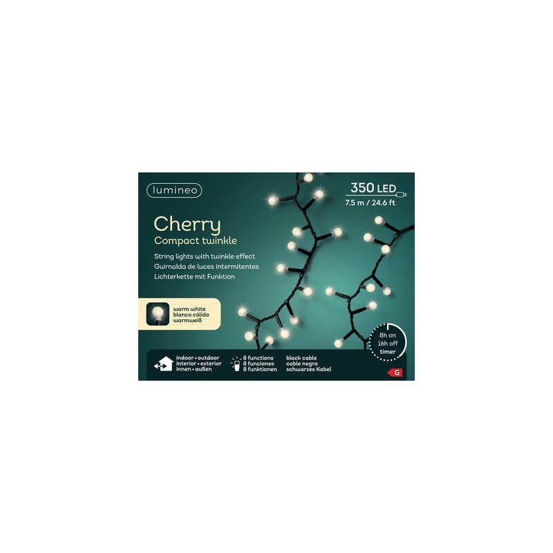 LED CHERRY 350LUCI BIANCO CALDO 7,5mt FILO NERO INT/EST